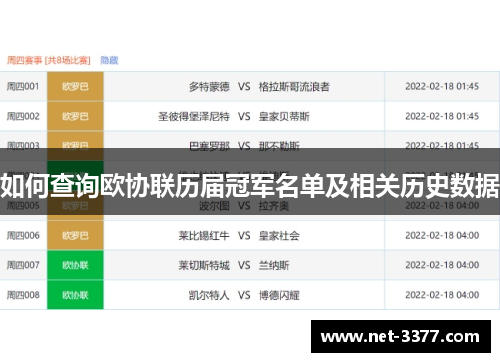 如何查询欧协联历届冠军名单及相关历史数据 如何查询欧协联历届冠军名单及相关历史数据