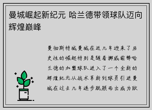 曼城崛起新纪元 哈兰德带领球队迈向辉煌巅峰